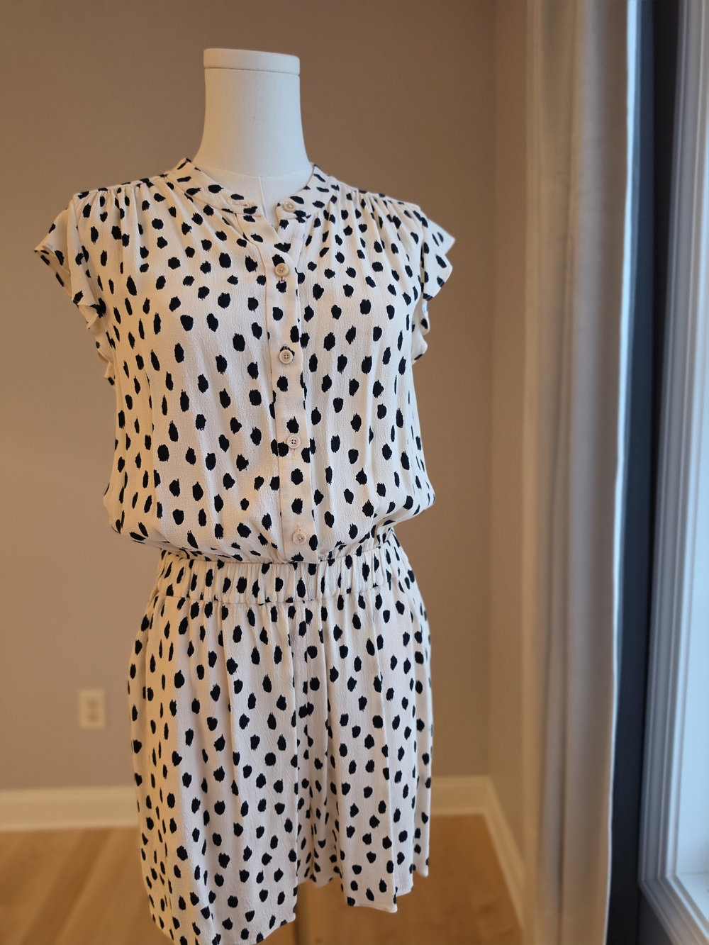 kate spade Cream and Black Polka Dot Cap-Sleeve Romper